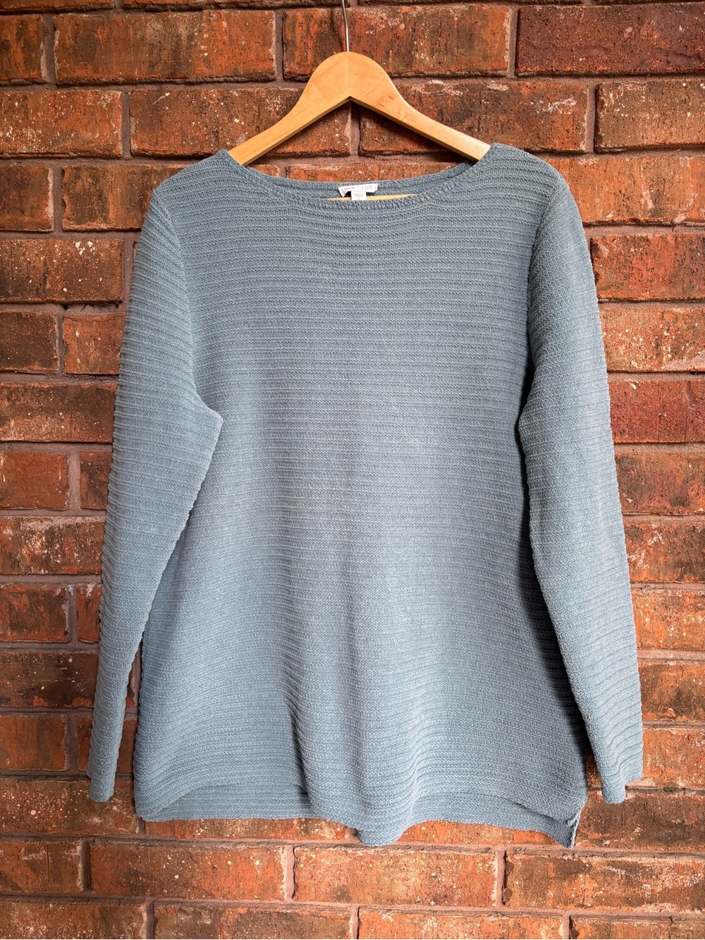 J.Jill Cozy Chenille Ribbed Boatneck Sweater - Dusty Teal Blue